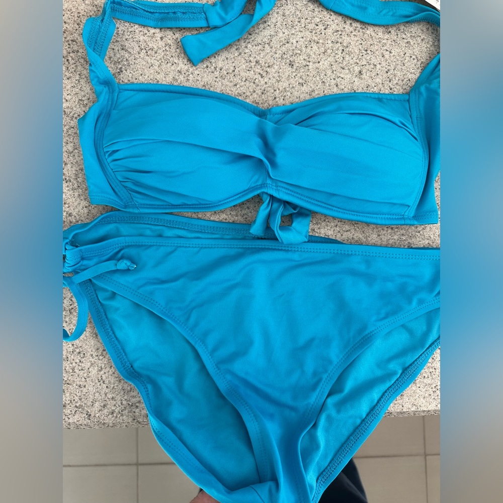 Bisou Bisou by Michele Bohbot Turquoise Blue Swim Bikini Top L and Bottom XL